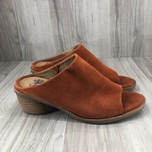 Sofft Mules Womens 7M Carrey Orange Suede Slip On Open Toe Comfort Shoes